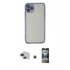 MARSİLYAN™- iPhone 11 Pro Max Kılıf Vadi Minimal - Siyah 34D Hayalet Izgaralı Cam + Pers Alüminyum Kamera Lens - SH
