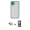 MARSİLYAN™- iPhone 11 Pro Max Kılıf Vadi Minimal - Siyah 34D Hayalet Izgaralı Cam + Pers Alüminyum Kamera Lens - KI