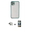 MARSİLYAN™- iPhone 11 Pro Max Kılıf Vadi Minimal - Siyah 34D Hayalet Izgaralı Cam + Pers Alüminyum Kamera Lens - YL