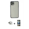 MARSİLYAN™- iPhone 11 Pro Max Kılıf Vadi Minimal - Siyah 34D Hayalet Izgaralı Cam + Pers Alüminyum Kamera Lens - YL