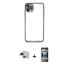 MARSİLYAN™- iPhone 11 Pro Max Kılıf Vadi Minimal - Siyah 34D Hayalet Izgaralı Cam + Pers Alüminyum Kamera Lens - SH