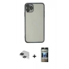 MARSİLYAN™- iPhone 11 Pro Max Kılıf Vadi Minimal - Siyah 34D Hayalet Izgaralı Cam + Pers Alüminyum Kamera Lens - SH