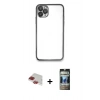 MARSİLYAN™- iPhone 11 Pro Max Kılıf Vadi Minimal - Siyah 34D Hayalet Izgaralı Cam + Pers Alüminyum Kamera Lens - KI