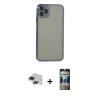 MARSİLYAN™- iPhone 11 Pro Max Kılıf Vadi Minimal - Siyah 34D Hayalet Izgaralı Cam + Pers Alüminyum Kamera Lens - SH
