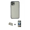 MARSİLYAN™- iPhone 11 Pro Max Kılıf Vadi Minimal - Siyah 34D Hayalet Izgaralı Cam + Rainbow Kamera Lens Koruma Cam - GD