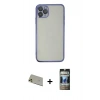 MARSİLYAN™- iPhone 11 Pro Max Kılıf Vadi Minimal - Siyah 34D Hayalet Izgaralı Cam + Rainbow Kamera Lens Koruma Cam - GD