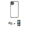 MARSİLYAN™- iPhone 11 Pro Max Kılıf Vadi Minimal - Siyah 34D Hayalet Izgaralı Cam + Rainbow Kamera Lens Koruma Cam - GD