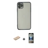 MARSİLYAN™- iPhone 11 Pro Max Kılıf Vadi Minimal - Siyah 34D Hayalet Izgaralı Cam + Renkli Kamera Lens Koruma Cam - SI