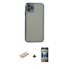MARSİLYAN™- iPhone 11 Pro Max Kılıf Vadi Minimal - Siyah 34D Hayalet Izgaralı Cam + Renkli Kamera Lens Koruma Cam - SI