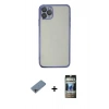 MARSİLYAN™- iPhone 11 Pro Max Kılıf Vadi Minimal - Siyah 34D Hayalet Izgaralı Cam + Shine Kamera Lens Koruma Cam - GI