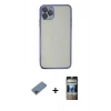 MARSİLYAN™- iPhone 11 Pro Max Kılıf Vadi Minimal - Siyah 34D Hayalet Izgaralı Cam + Shine Kamera Lens Koruma Cam - PE