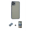 MARSİLYAN™- iPhone 11 Pro Max Kılıf Vadi Minimal - Siyah 34D Hayalet Izgaralı Cam + Shine Kamera Lens Koruma Cam - SH