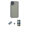 MARSİLYAN™- iPhone 11 Pro Max Kılıf Vadi Minimal - Siyah 34D Hayalet Izgaralı Cam + Sierra Blue Shine Kamera Lens Koruma Cam