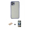 MARSİLYAN™- iPhone 11 Pro Max Kılıf Vadi Minimal - Siyah 34D Hayalet Izgaralı Cam + Renkli Kamera Lens Koruma Cam - TU