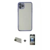 MARSİLYAN™- iPhone 11 Pro Max Kılıf Vadi Minimal - Siyah 34D Hayalet Izgaralı Cam + Rainbow Kamera Lens Koruma Cam - YL