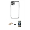 MARSİLYAN™- iPhone 11 Pro Max Kılıf Vadi Minimal - Siyah 34D Hayalet Izgaralı Cam + Renkli Kamera Lens Koruma Cam - YL