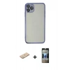MARSİLYAN™- iPhone 11 Pro Max Kılıf Vadi Minimal - Siyah 34D Hayalet Izgaralı Cam + Renkli Kamera Lens Koruma Cam - YL