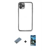 MARSİLYAN™- iPhone 11 Pro Max Kılıf Vadi Minimal - Siyah 34D Izgaralı Cam + Metal Kamera Lens Koruma Cam - GS
