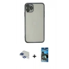 MARSİLYAN™- iPhone 11 Pro Max Kılıf Vadi Minimal - Siyah 34D Izgaralı Cam + Lacivert Pers Alüminyum Kamera Lens