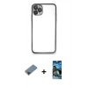 MARSİLYAN™- iPhone 11 Pro Max Kılıf Vadi Minimal - Siyah 34D Izgaralı Cam + Metal Kamera Lens Koruma Cam - SH