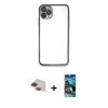 MARSİLYAN™- iPhone 11 Pro Max Kılıf Vadi Minimal - Siyah 34D Izgaralı Cam + Pers Alüminyum Kamera Lens - KI