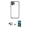 MARSİLYAN™- iPhone 11 Pro Max Kılıf Vadi Minimal - Siyah 34D Izgaralı Cam + Siyah Pers Alüminyum Kamera Lens