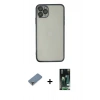 MARSİLYAN™- iPhone 11 Pro Max Kılıf Vadi Minimal - Siyah 360 Mat Full Body Arka Koruyucu + Metal Kamera Lens Koruma Cam - GD