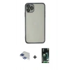 MARSİLYAN™- iPhone 11 Pro Max Kılıf Vadi Minimal - Siyah 360 Mat Full Body Arka Koruyucu + Lacivert Pers Alüminyum Kamera Lens