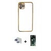 MARSİLYAN™- iPhone 11 Pro Max Kılıf Vadi Minimal - Siyah 360 Mat Full Body Arka Koruyucu + Lacivert Pers Alüminyum Kamera Lens