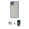 MARSİLYAN™- iPhone 11 Pro Max Kılıf Vadi Minimal - Siyah 360 Mat Full Body Arka Koruyucu + Lacivert Pers Alüminyum Kamera Lens