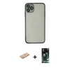 MARSİLYAN™- iPhone 11 Pro Max Kılıf Vadi Minimal - Siyah 360 Mat Full Body Arka Koruyucu + Renkli Kamera Lens Koruma Cam - PE