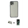 MARSİLYAN™- iPhone 11 Pro Max Kılıf Vadi Minimal - Siyah 360 Mat Full Body Arka Koruyucu + Yeşil Rainbow Kamera Lens Koruma Cam