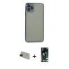 MARSİLYAN™- iPhone 11 Pro Max Kılıf Vadi Minimal - Siyah 360 Mat Full Body Arka Koruyucu + Yeşil Rainbow Kamera Lens Koruma Cam