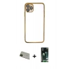 MARSİLYAN™- iPhone 11 Pro Max Kılıf Vadi Minimal - Siyah 360 Mat Full Body Arka Koruyucu + Yeşil Rainbow Kamera Lens Koruma Cam