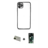 MARSİLYAN™- iPhone 11 Pro Max Kılıf Vadi Minimal - Siyah 360 Mat Full Body Arka Koruyucu + Yeşil Rainbow Kamera Lens Koruma Cam