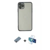 MARSİLYAN™- iPhone 11 Pro Max Kılıf Vadi Minimal - Siyah 3D Antistatik Cam Ekran Koruyucu + Metal Kamera Lens Koruma Cam - MR