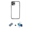 MARSİLYAN™- iPhone 11 Pro Max Kılıf Vadi Minimal - Siyah 3D Antistatik Cam Ekran Koruyucu + Metal Kamera Lens Koruma Cam - MR