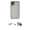 MARSİLYAN™- iPhone 11 Pro Max Kılıf Vadi Minimal - Siyah 3D Antistatik Cam Ekran Koruyucu + Renkli Kamera Lens Koruma Cam - PE