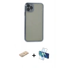 MARSİLYAN™- iPhone 11 Pro Max Kılıf Vadi Minimal - Siyah 3D Antistatik Cam Ekran Koruyucu + Renkli Kamera Lens Koruma Cam - YL