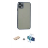 MARSİLYAN™- iPhone 11 Pro Max Kılıf Vadi Minimal - Siyah 3D Antistatik Cam Ekran Koruyucu + Renkli Kamera Lens Koruma Cam - MI