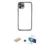 MARSİLYAN™- iPhone 11 Pro Max Kılıf Vadi Minimal - Siyah 3D Antistatik Cam Ekran Koruyucu + Renkli Kamera Lens Koruma Cam - SI