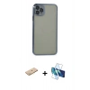 MARSİLYAN™- iPhone 11 Pro Max Kılıf Vadi Minimal - Siyah 3D Antistatik Cam Ekran Koruyucu + Renkli Kamera Lens Koruma Cam - SI