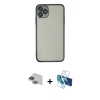 MARSİLYAN™- iPhone 11 Pro Max Kılıf Vadi Minimal - Siyah 3D Antistatik Cam Ekran Koruyucu + Pers Alüminyum Kamera Lens - YL