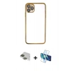 MARSİLYAN™- iPhone 11 Pro Max Kılıf Vadi Minimal - Siyah 3D Antistatik Cam Ekran Koruyucu + Pers Alüminyum Kamera Lens - YL