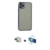 MARSİLYAN™- iPhone 11 Pro Max Kılıf Vadi Minimal - Siyah 3D Antistatik Cam Ekran Koruyucu + Pers Alüminyum Kamera Lens - YL