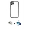 MARSİLYAN™- iPhone 11 Pro Max Kılıf Vadi Minimal - Siyah 3D Antistatik Cam Ekran Koruyucu + Pers Alüminyum Kamera Lens - YL