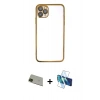 MARSİLYAN™- iPhone 11 Pro Max Kılıf Vadi Minimal - Siyah 3D Antistatik Cam Ekran Koruyucu + Yeşil Rainbow Kamera Lens Koruma Cam
