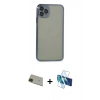 MARSİLYAN™- iPhone 11 Pro Max Kılıf Vadi Minimal - Siyah 3D Antistatik Cam Ekran Koruyucu + Yeşil Rainbow Kamera Lens Koruma Cam