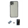 MARSİLYAN™- iPhone 11 Pro Max Kılıf Vadi Minimal - Siyah 3D Antistatik Hayalet Cam Ekran Koruyucu + Metal Kamera Lens Koruma Cam - GD