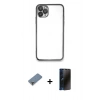 MARSİLYAN™- iPhone 11 Pro Max Kılıf Vadi Minimal - Siyah 3D Antistatik Hayalet Cam Ekran Koruyucu + Metal Kamera Lens Koruma Cam - GD